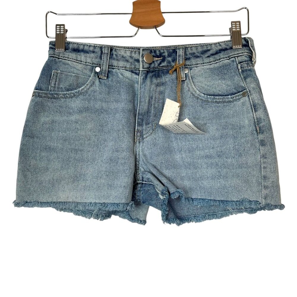 PTCL Womens Light Wash Denim Mid Rise Cut Off Fray Hem Jean Shorts 24